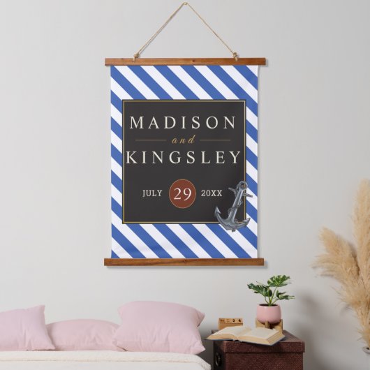 Nautic Boat Anchor Fabulous Sailing Wedding Wandteppich Mit Holzrahmen (Schlafzimmer)