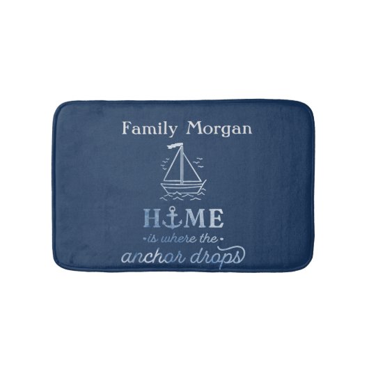 Nautic Boat Anchor Navy Blue Badematte (Vorderseite)