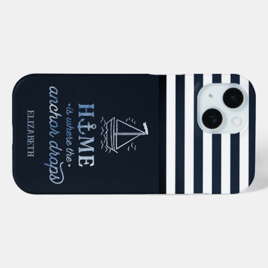 Nautic Boat Anchor Navy Blue Case-Mate iPhone Hülle (Rückseite (Horizontal))
