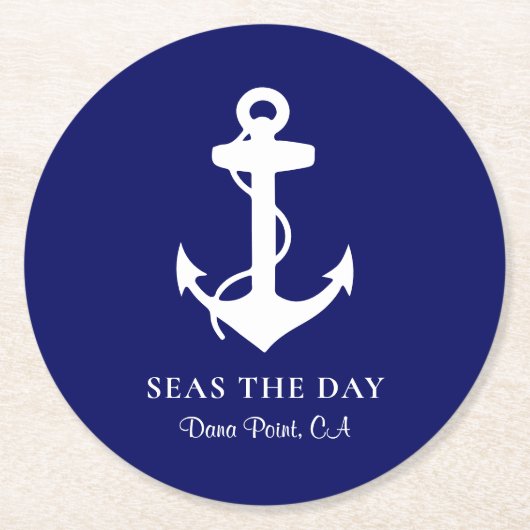Nautic Boat Anchor Navy Blue Runder Pappuntersetzer (Vorderseite)