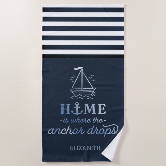 Nautic Boat Anchor Navy Blue Strandtuch (Vorderseite)