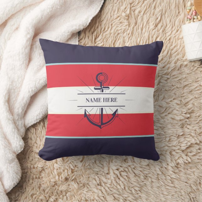 Nautic Boat Anchor Navy Blue White Kissen (Decke)