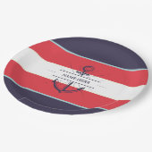 Nautic Boat Anchor Navy Blue White Pappteller (Schrägansicht)