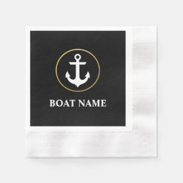 Nautic Boat Name Anchor Cocktail Black Gold Serviette