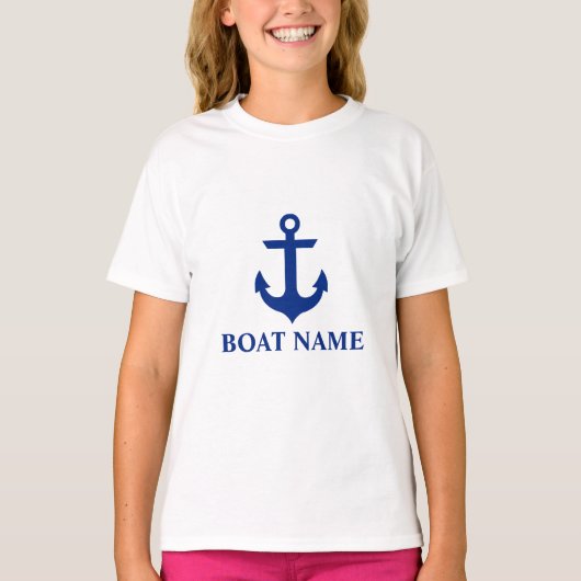 Nautic Boat Name Anchor Girls White T-Shirt (Vorderseite)