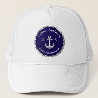 Nautic Boat Name Anchor Navy n White Truckerkappe