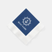 Nautic Boat Name Anchor Rope Helm Blue Cocktail Serviette (Ecke)