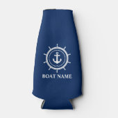 Nautic Boat Name Anchor Rope Helm Navy Blue Flaschenkühler (Vorderseite)