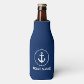 Nautic Boat Name Anchor Rope Navy Blue Flaschenkühler (Flaschenvorderseite)