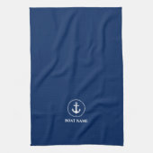 Nautic Boat Name Anchor Rope Navy Blue Geschirrtuch (Vertikal)