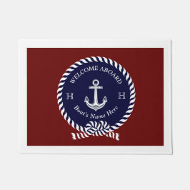 Nautic Boat Name Anchor Rope Navy Blue Maroon Fußmatte