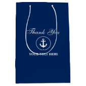 Nautic Boat Name Anchor Rope Navy Blue Mittlere Geschenktüte (Vorderseite)