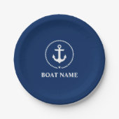 Nautic Boat Name Anchor Rope Navy Blue Pappteller (Vorderseite)