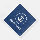 Nautic Boat Name Anchor Rope Navy Blue Serviette (Ecke)