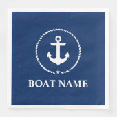 Nautic Boat Name Anchor Rope Navy Blue Serviette (Vorderseite)