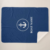 Nautic Boat Name Anchor Rope Navy Blue Sherpadecke (Vorderseite (Horizontal))