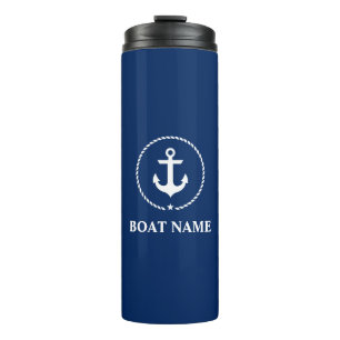 Nautic Boat Name Anchor Rope Navy Blue Thermosbecher