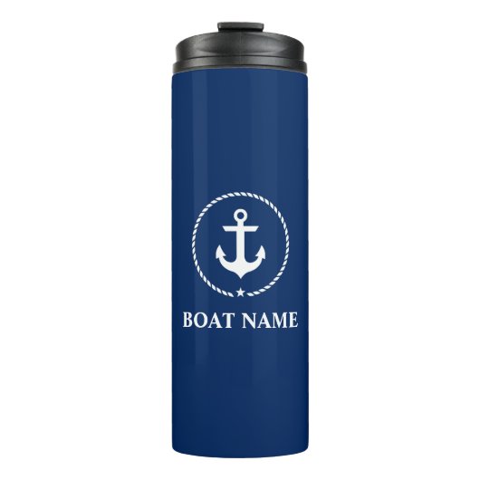 Nautic Boat Name Anchor Rope Navy Blue Thermosbecher (Vorderseite)