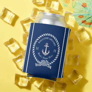 Nautic Boat Name Anchor Rope Navy Blue Willkommen Dosenkühler
