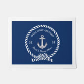 Nautic Boat Name Anchor Rope Navy Blue Willkommen Fußmatte (Vorderseite)