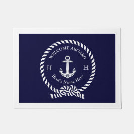 Nautic Boat Name Anchor Rope Navy Blue Willkommen Fußmatte