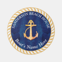 Nautic Boat Name Anchor Rope Navy Blue Yellow