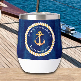 Nautic Boat Name Anchor Rope Navy Blue Yellow