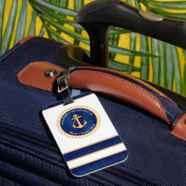 Nautic Boat Name Anchor Rope Navy Blue Yellow Gepäckanhänger