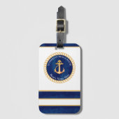 Nautic Boat Name Anchor Rope Navy Blue Yellow Gepäckanhänger (Vorderseite Vertikal)