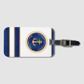 Nautic Boat Name Anchor Rope Navy Blue Yellow Gepäckanhänger (Vorderseite (Horizontal))