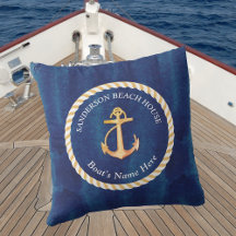 Nautic Boat Name Anchor Rope Navy Blue Yellow