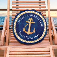 Nautic Boat Name Anchor Rope Navy Blue Yellow