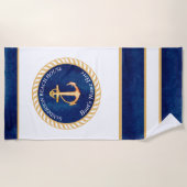 Nautic Boat Name Anchor Rope Navy Blue Yellow Strandtuch (Vorderseite)