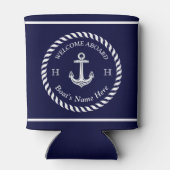 Nautic Boat Name Anchor Rope Navy White Dosenkühler (Rückseite)