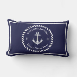 Nautic Boat Name Anchor Rope Navy White Kissen Für Draußen