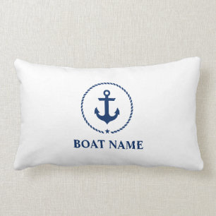 Nautic Boat Name Anchor Rope Navy White Lendenkissen