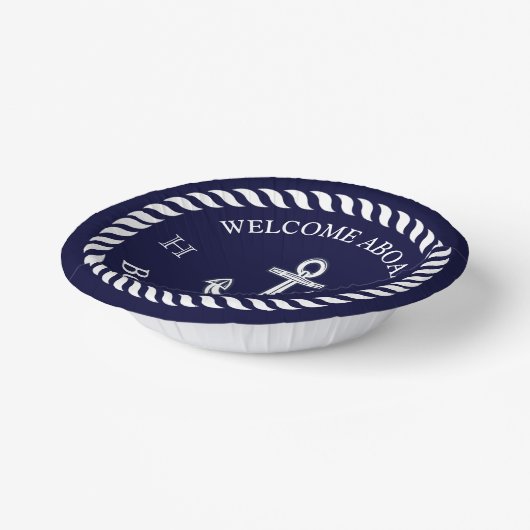 Nautic Boat Name Anchor Rope Navy White Pappteller (Gewinkelt)