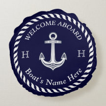 Nautic Boat Name Anchor Rope Navy White