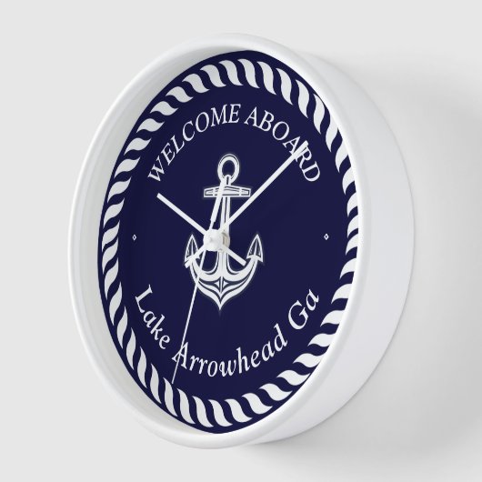 Nautic Boat Name Anchor Rope Navy White Uhr (Winkel)