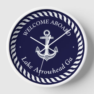 Nautic Boat Name Anchor Rope Navy White Uhr