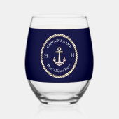 Nautic Boat Name Anchor Rope Navy White Weinglas Ohne Stiel (Rückseite)