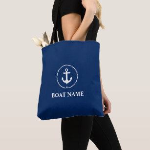 Nautic Boat Name Anchor Seil Tote Tag Navy Blue Tasche