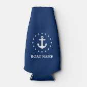 Nautic Boat Name Anchor Stars Navy Blue Flaschenkühler (Vorderseite)
