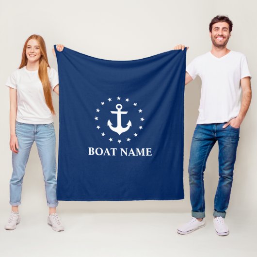 Nautic Boat Name Anchor Stars Navy Blue Fleecedecke (Beispiel)
