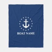 Nautic Boat Name Anchor Stars Navy Blue Fleecedecke (Vorderseite)