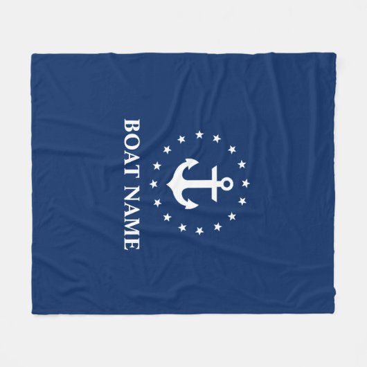 Nautic Boat Name Anchor Stars Navy Blue Fleecedecke (Vorderseite (Horizontal))