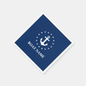 Nautic Boat Name Anchor Stars Navy Blue Serviette (Ecke)