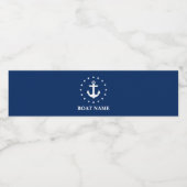 Nautic Boat Name Anchor Stars Navy Blue Wasserflaschenetikett (Einzelnes Label)