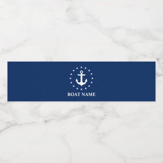 Nautic Boat Name Anchor Stars Navy Blue Wasserflaschenetikett (Einzelnes Label)