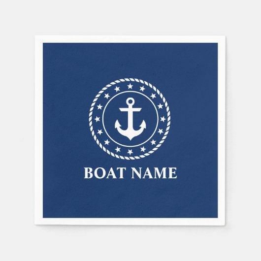 Nautic Boat Name Stars Rope Anchor Navy Blue Serviette (Vorderseite)